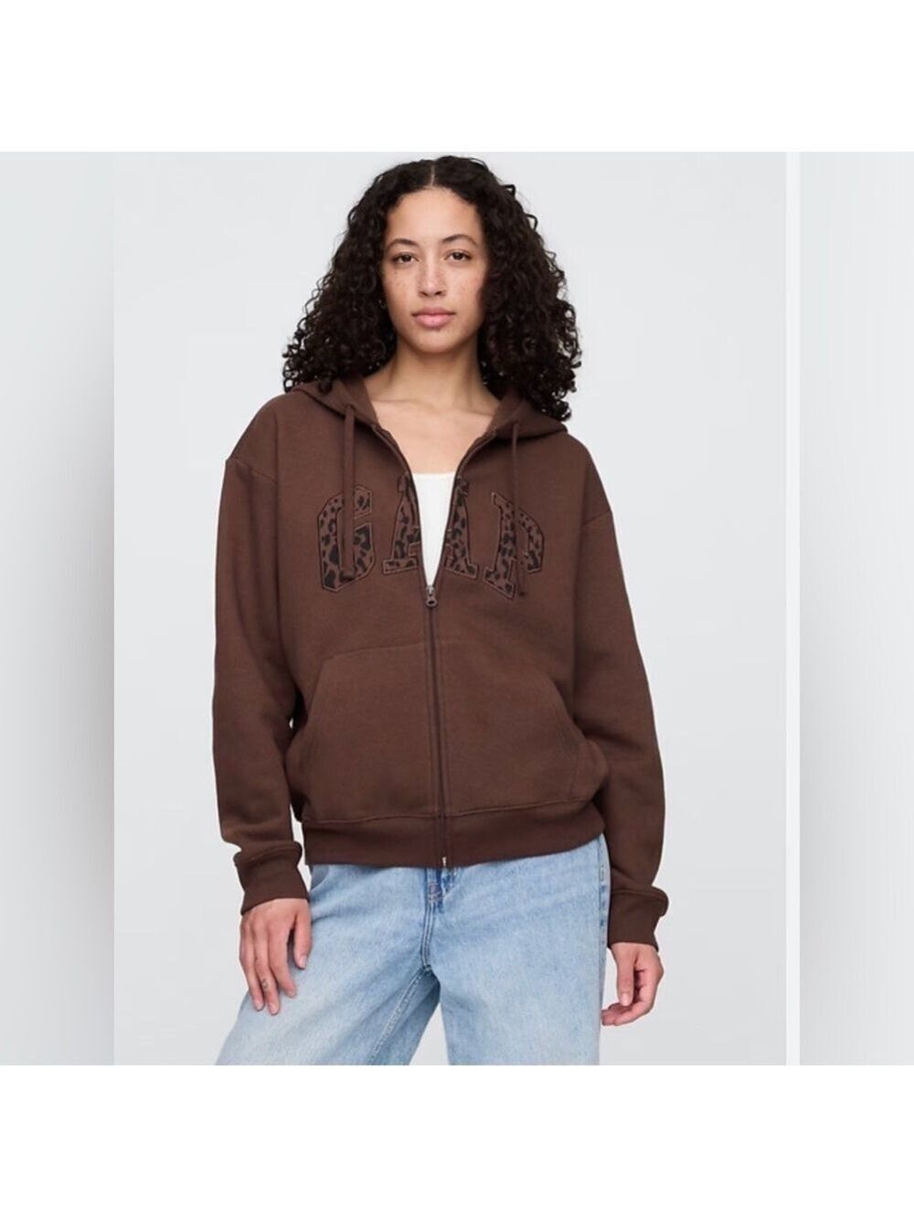 Gap Logo Spell-Out Relaxed Fit Full-Zip Hoodie Jacket NWOT M Mobwife Leopard